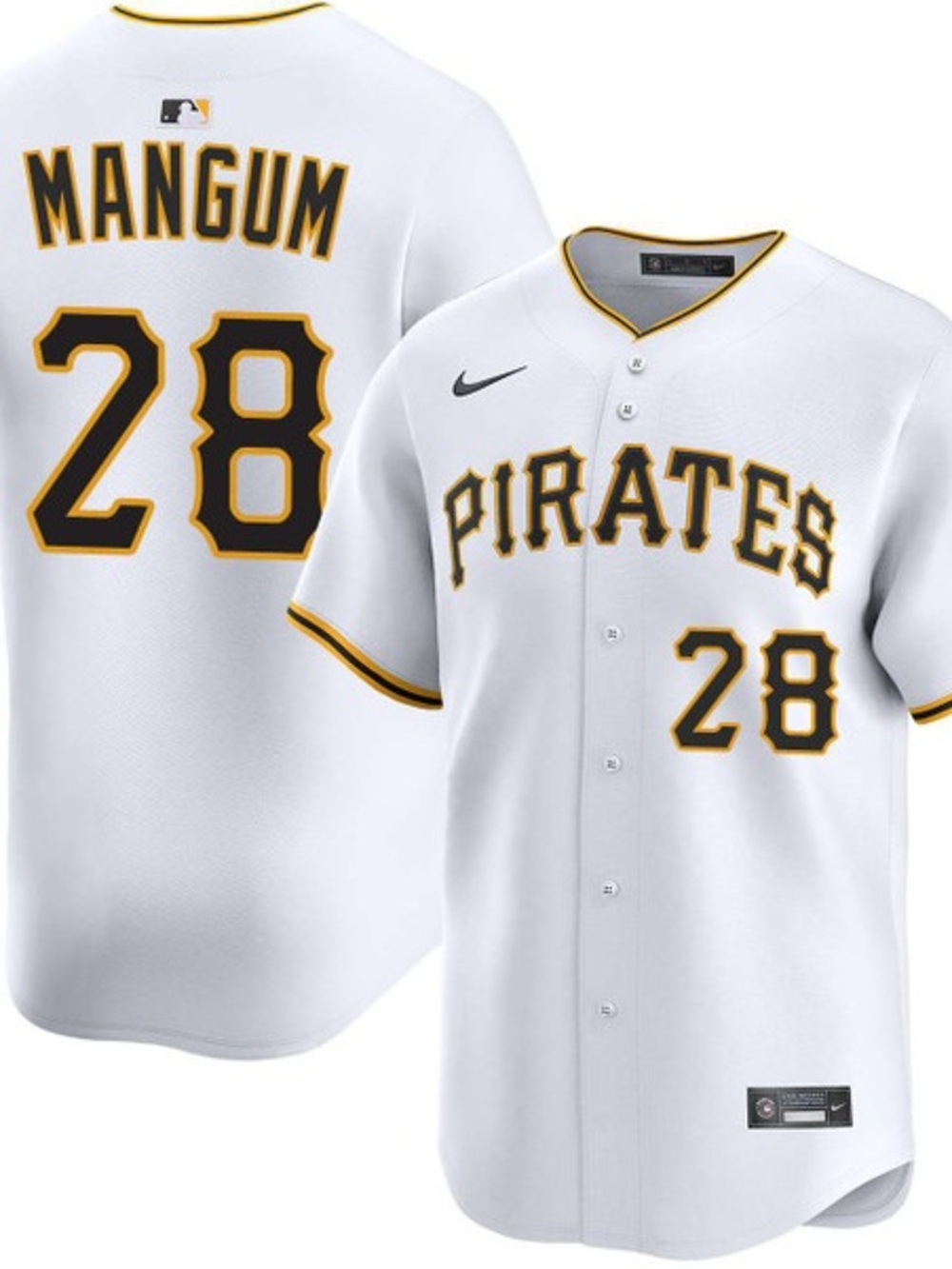 Nike White Pittsburgh Pirates #28 Mangum Jersey with Black and Gold Trim